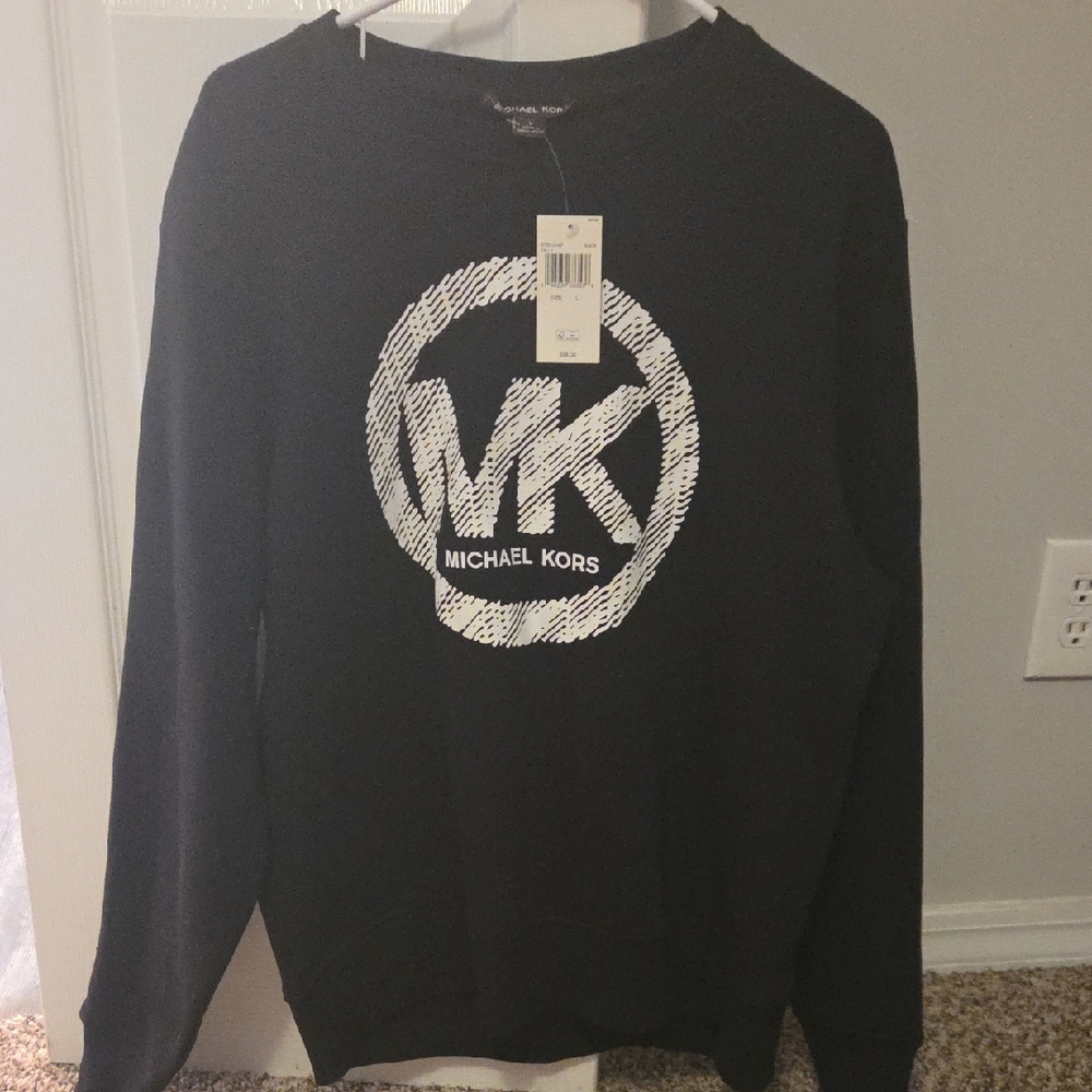 New Michael Kors Black Crewneck Sweater with Logo